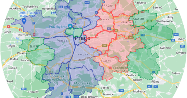 Dzielnice i osiedla (správní obvody i městské části) Pragi, Czechy